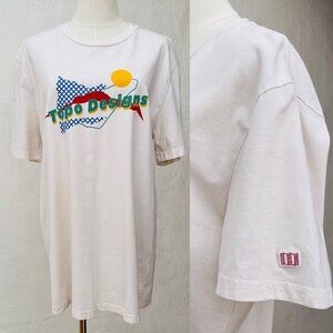 Topo Designs Men's Retro Logo Graphic Short Sleeve Cream Cotton T-Shirt Size L